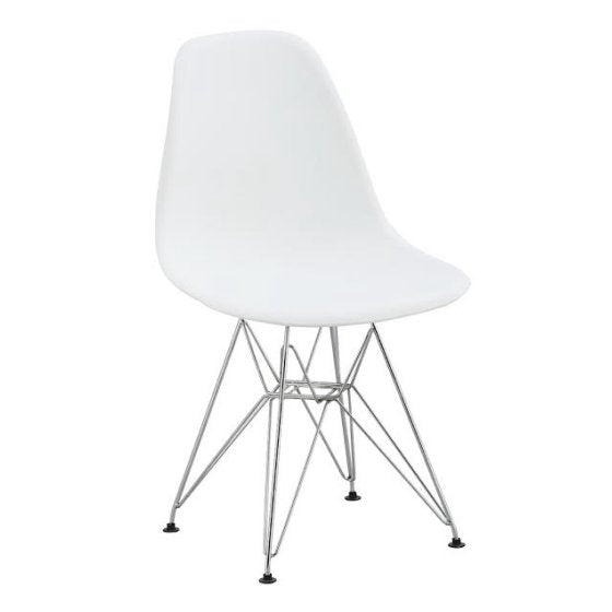 Chromed Wire Legs Dining Side armless Lounge Chair White DSR - Set of 4
