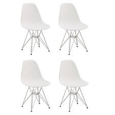Chromed Wire Legs Dining Side armless Lounge Chair White DSR - Set of 4