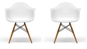 Eiffel Natural Wood Dowell Legs Lounge Arm Chair White Set of 2 - Two