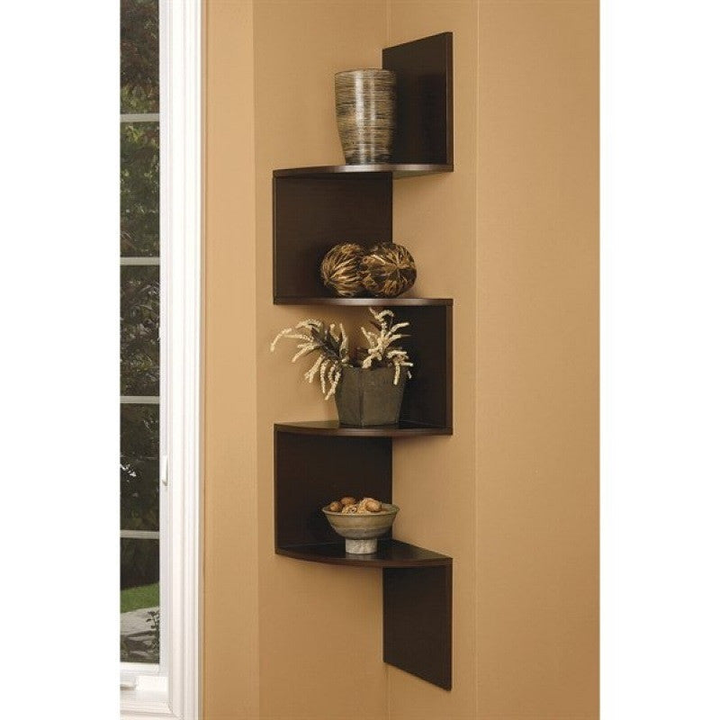BTExpert Brown Finish Large Corner Zig Zag Wallmount Wall Shelf decor