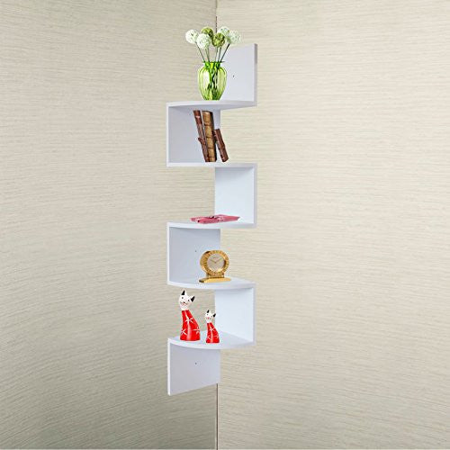 White Finish Large Corner Wall Mount hanging Zig Zag Wallmount Shelf decor