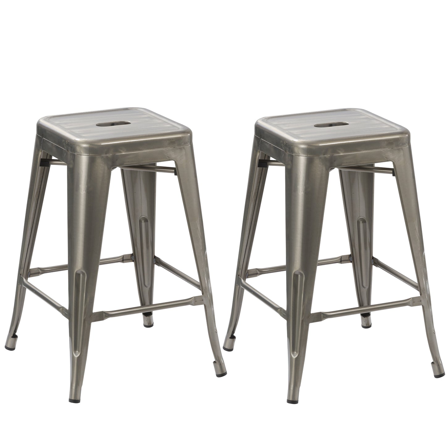 BTExpert 24" Industrial Antique Clear Brush Distressed Metal BarStools - Set of 2
