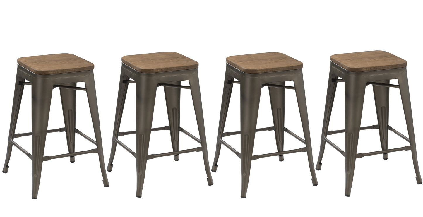 BTExpert 24" Metal Vintage Rustic Distressed BarStool Handmade Wood top - Set of 4