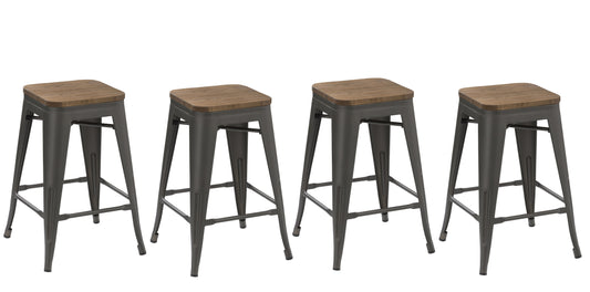 BTExpert 30" Metal Vintage Gunmetal Rustic Counter Bar Stool Modern Wood seat 4 barstools