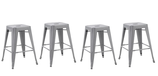 Silver 24" Industrial Stackable Metal Vintage Counter BarStool Silver - Set of 4