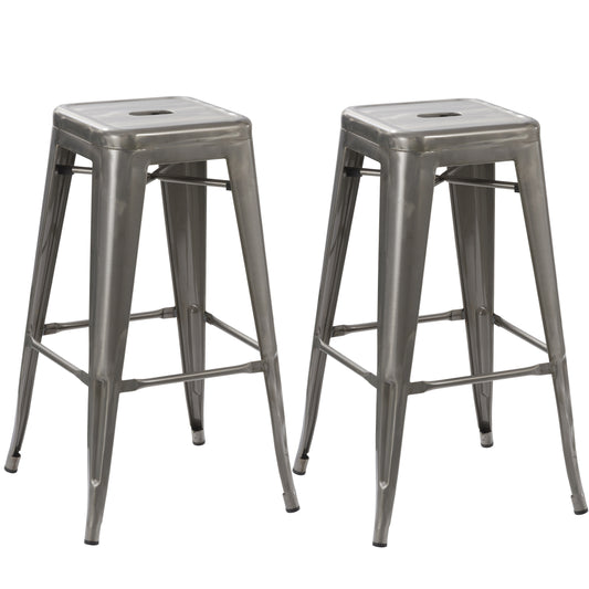 Steel Stackable Industrial Distressed Gunmetal Steel BarStool - Set of 2