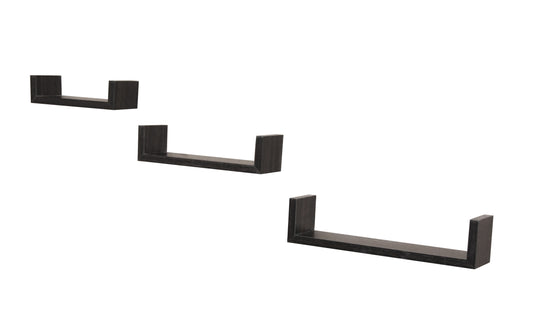 Walnut Brown 3 U Shape Floating Wall Rack Storage Display decoration Shelf