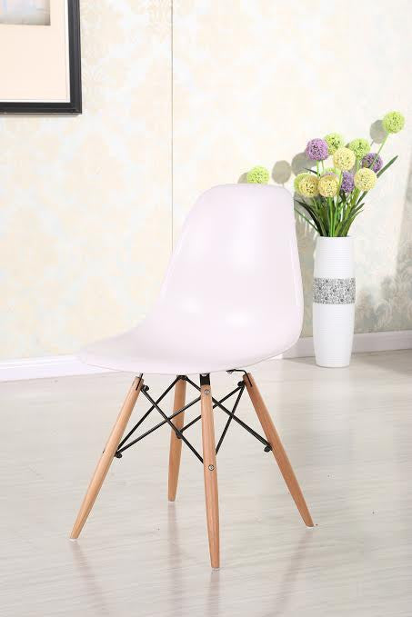 Eiffel Natural Wood Dowell Legs Dining Side Chair White DSW - Set of 4