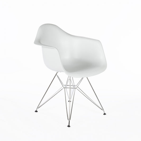 Eiffel Chrome Wire Dowell Legs Dining ArmChair White DAR - Set of 2