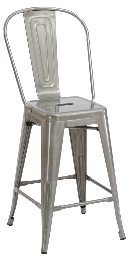 24" Clear Metal Antique Rustic Counter height Bar Stool Chair High Back - Set of 4