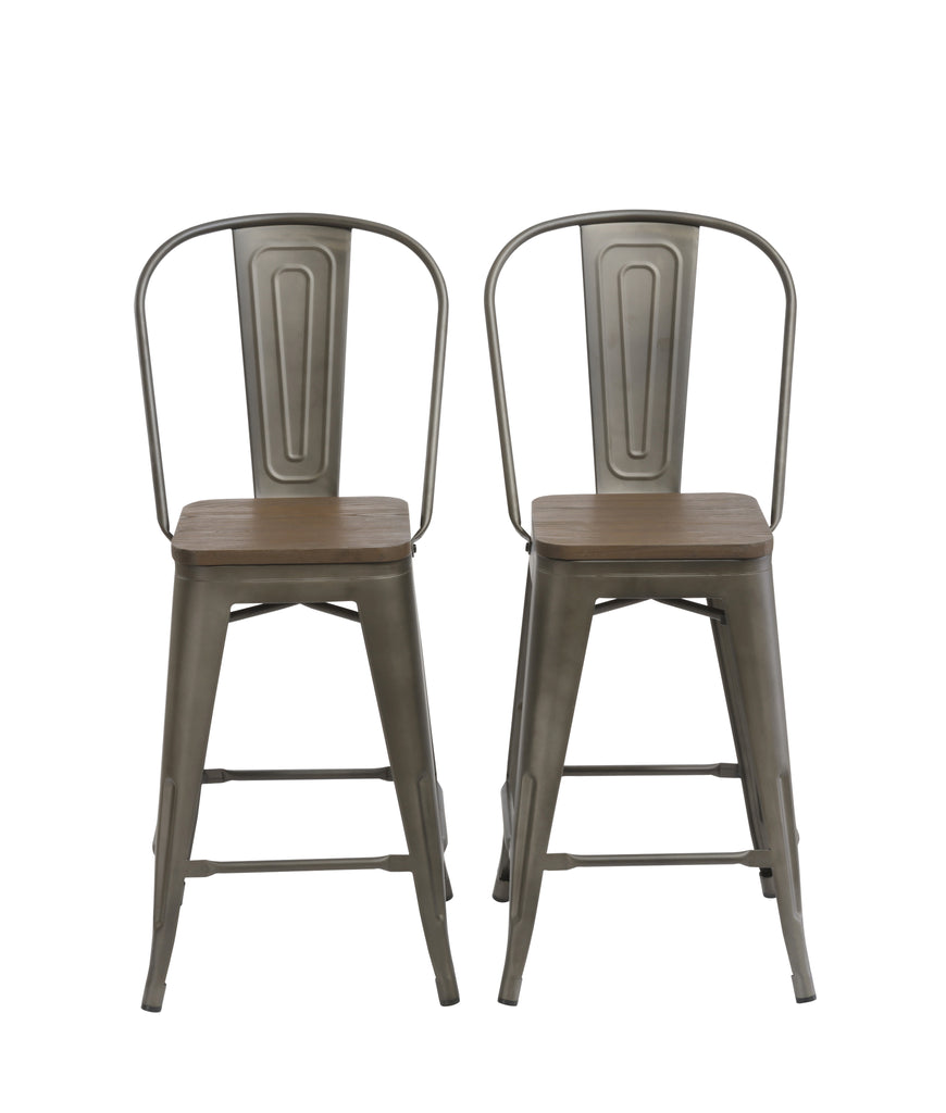 24" Metal Antique Rustic Counter height Bar Stool Chair High Back Wood