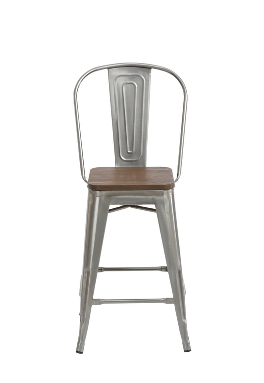 24" Clear Metal Antique Counter height Bar Stool Chair High Back Wood seat - Set of 4