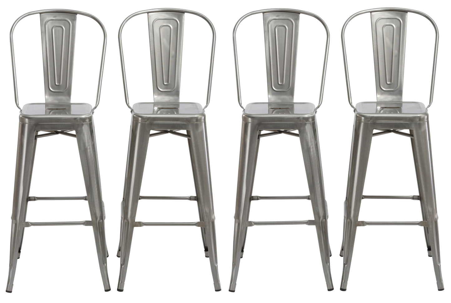BTExpert 30" Industrial Clear Metal Antique Rustic height Bar Stool Chair High Back - Set of 4