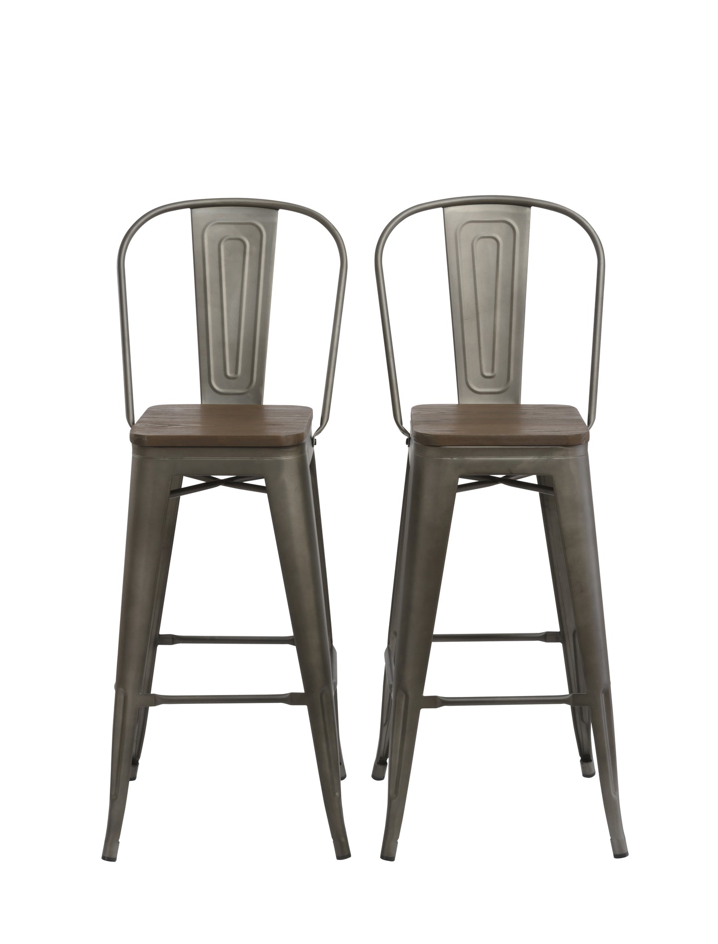 BTExpert 30" Metal Antique Rustic Counter height Bar Stool Chair High Back Wood seat - Set of 4