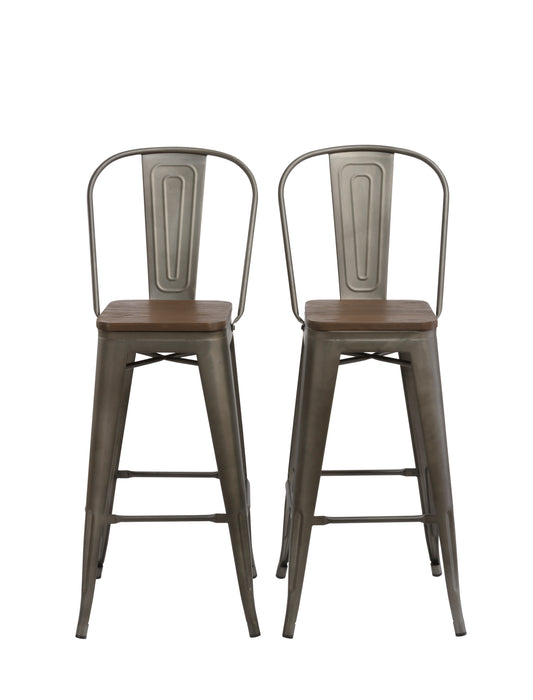BTExpert 30" Metal Antique Rustic Counter height Bar Stool Chair High Back Wood seat - Set of 2
