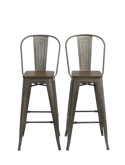BTExpert 30" Metal Antique Rustic Counter height Bar Stool Chair High Back Wood seat - Set of 4