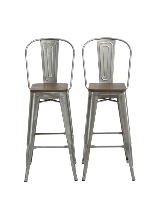 BTExpert 30" Clear Metal Antique Counter height Bar Stool Chair High Back Wood seat - Set of 4