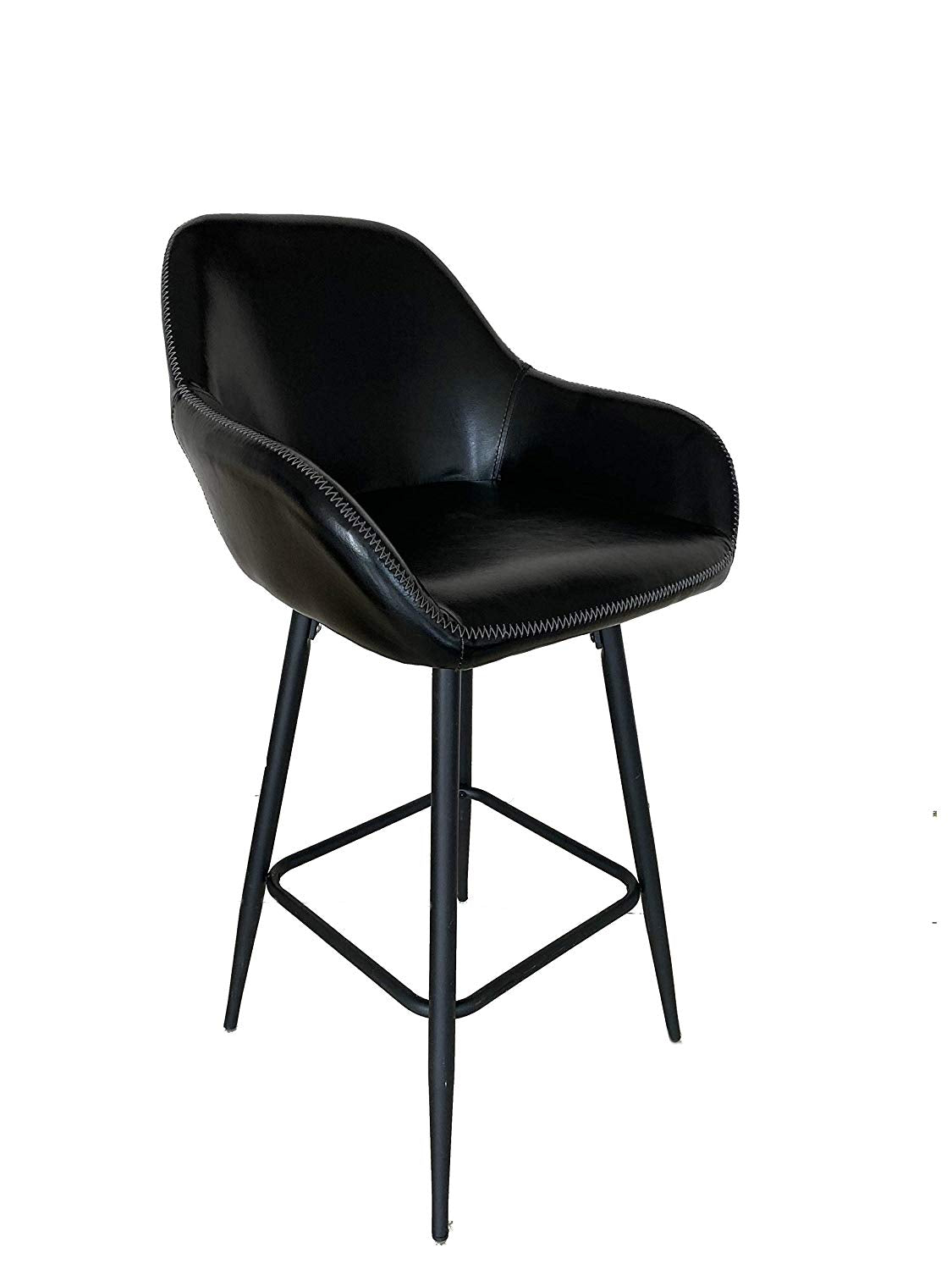 BTExpert 25 inch Bucket Black Faux Leather Accent Dining Bar Chair - Set of 2
