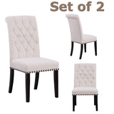 BTExpert High Back Tufted Accent Upholstered Dining Room Chair Wood Nail Trim Linen Beige