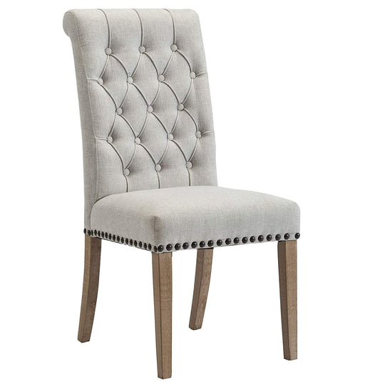 BTExpert High Back Tufted Parsons Upholstered Dining Chairs, Solid Wood, Nail Trim, Linen Gray - Set of 2