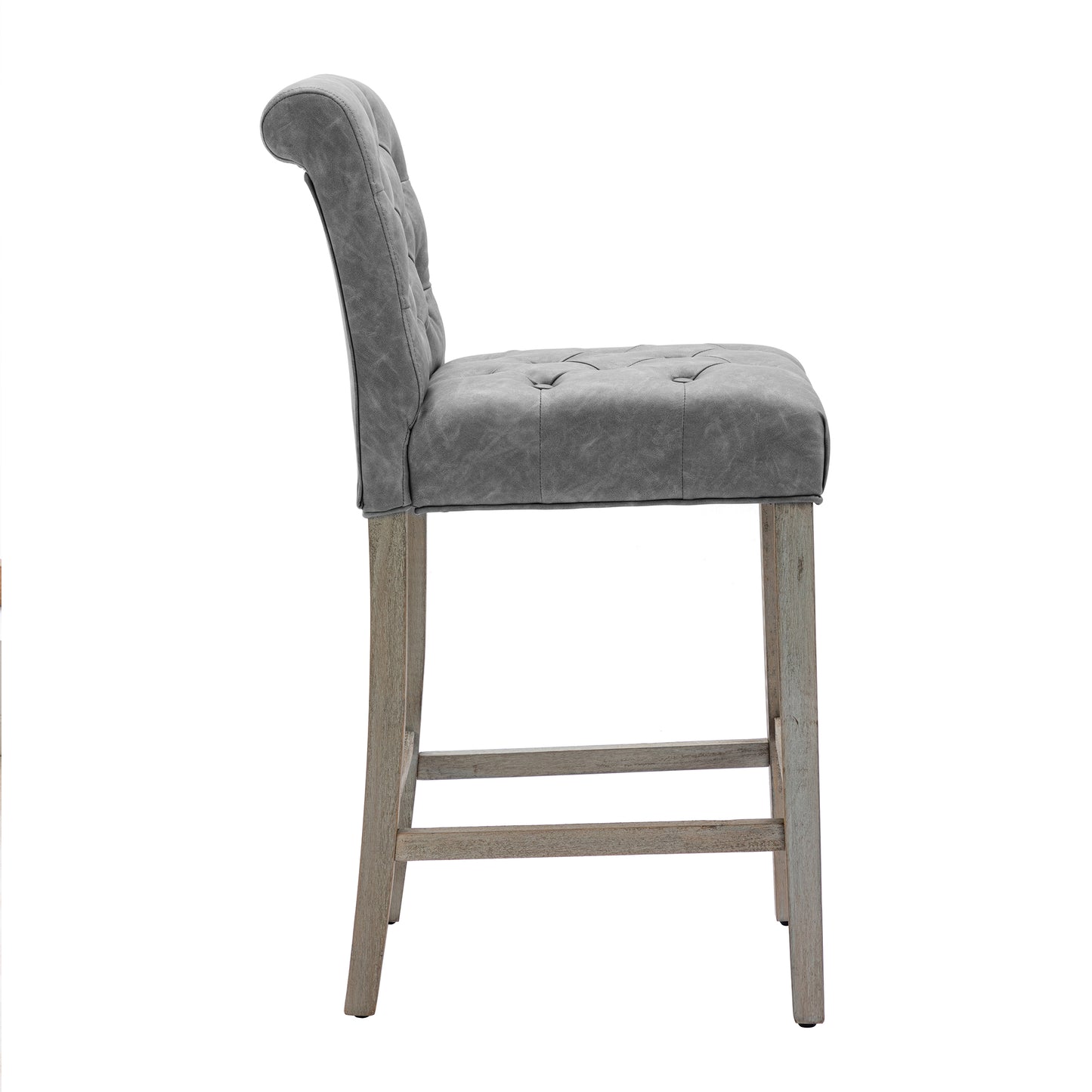 BTExpert Gray PU Leather Tufted 26.5" Counter Bar Stools with Nailhead Trim - Set of 4