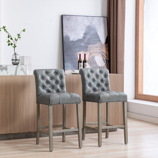 BTExpert Gray PU Leather Tufted 26.5" Counter Bar Stools with Nailhead Trim - Set of 4