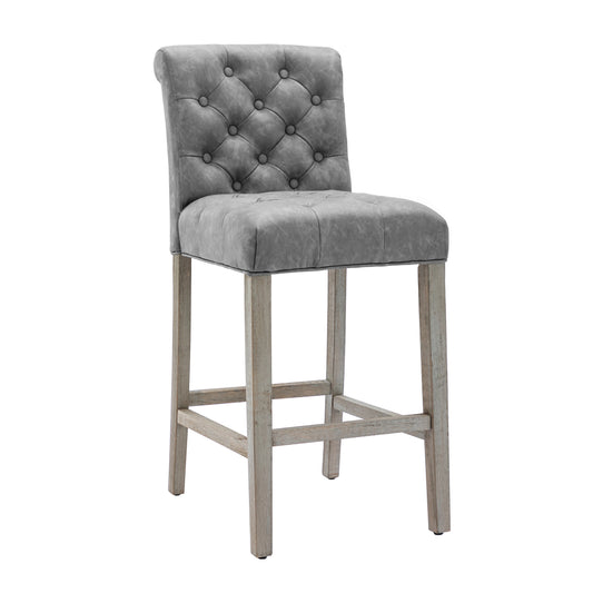 BTExpert Vintage Gray PU Leather Tufted 26.5" Counter Bar Stools with Nail Trim - Set of 2