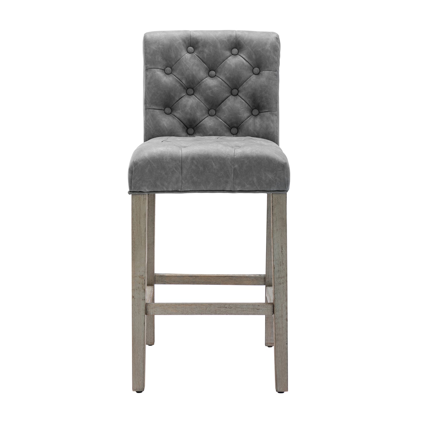 BTExpert Gray PU Leather Tufted 26.5" Counter Bar Stools with Nailhead Trim - Set of 4