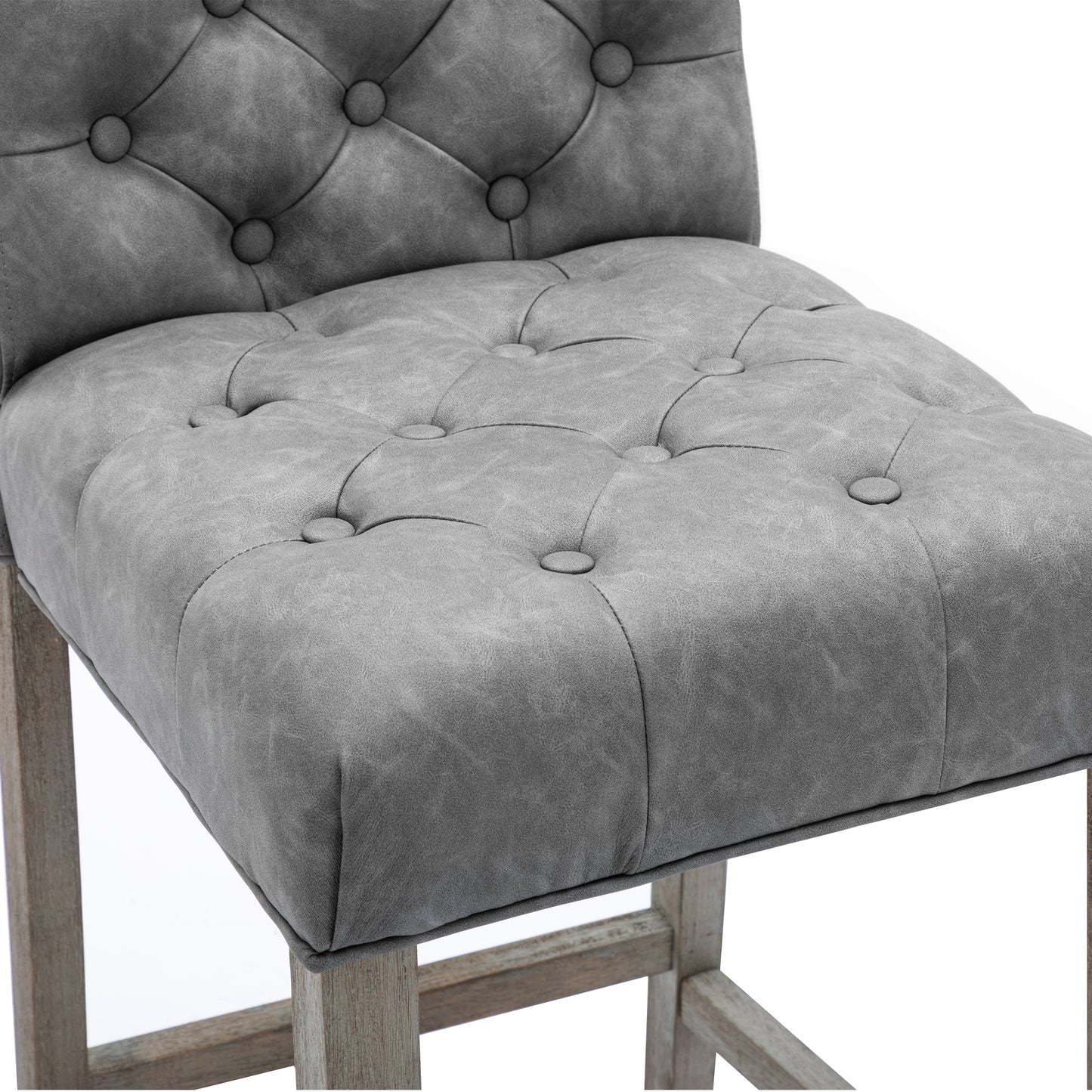 BTExpert Gray PU Leather Tufted 26.5" Counter Bar Stools with Nailhead Trim - Set of 4