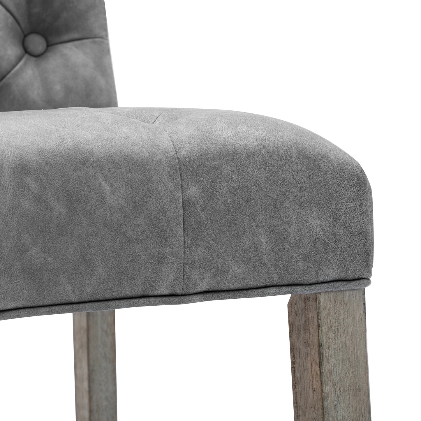 BTExpert Vintage Gray PU Leather Tufted 26.5" Counter Bar Stools with Nail Trim - Set of 2