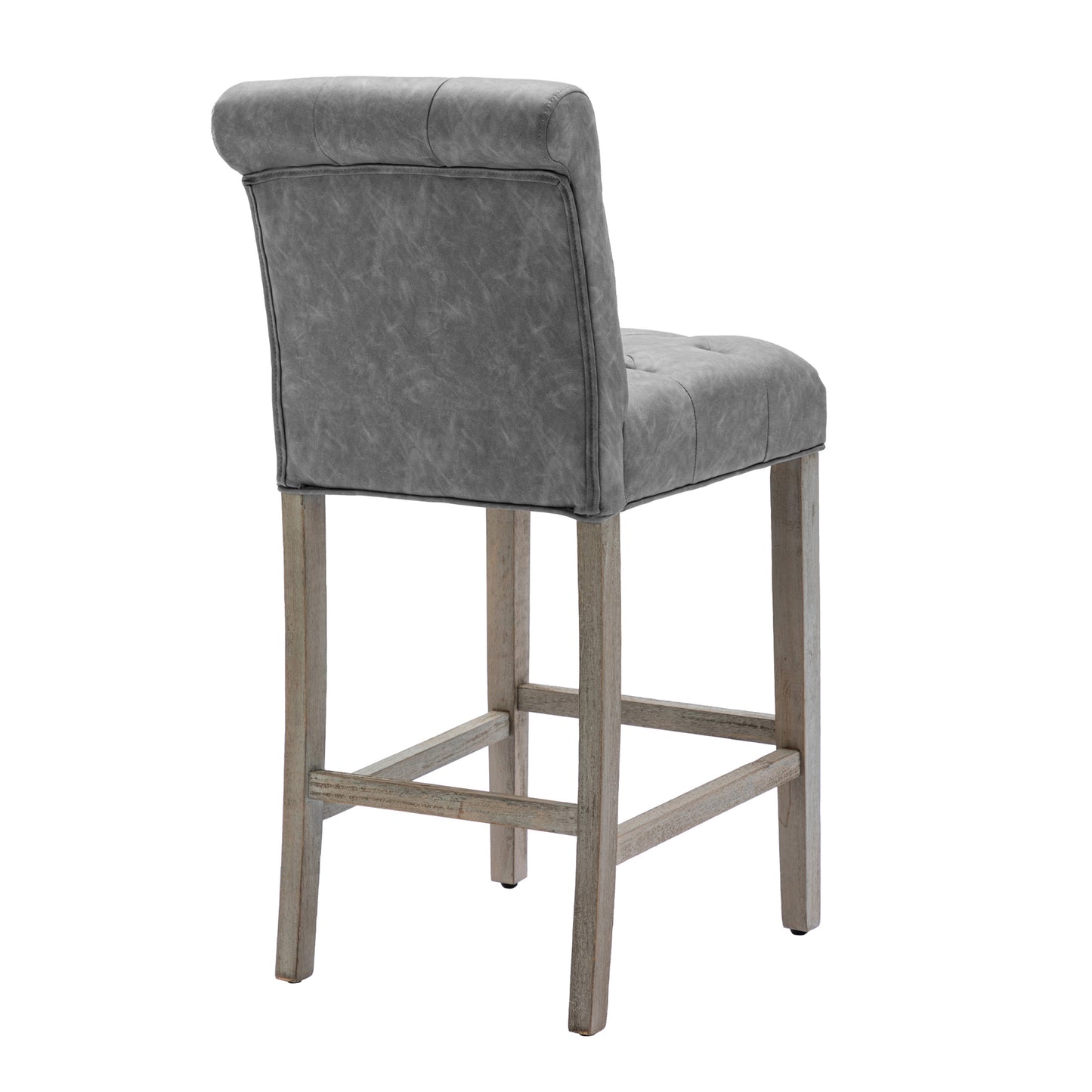 BTExpert Gray PU Leather Tufted 26.5" Counter Bar Stools with Nailhead Trim - Set of 4