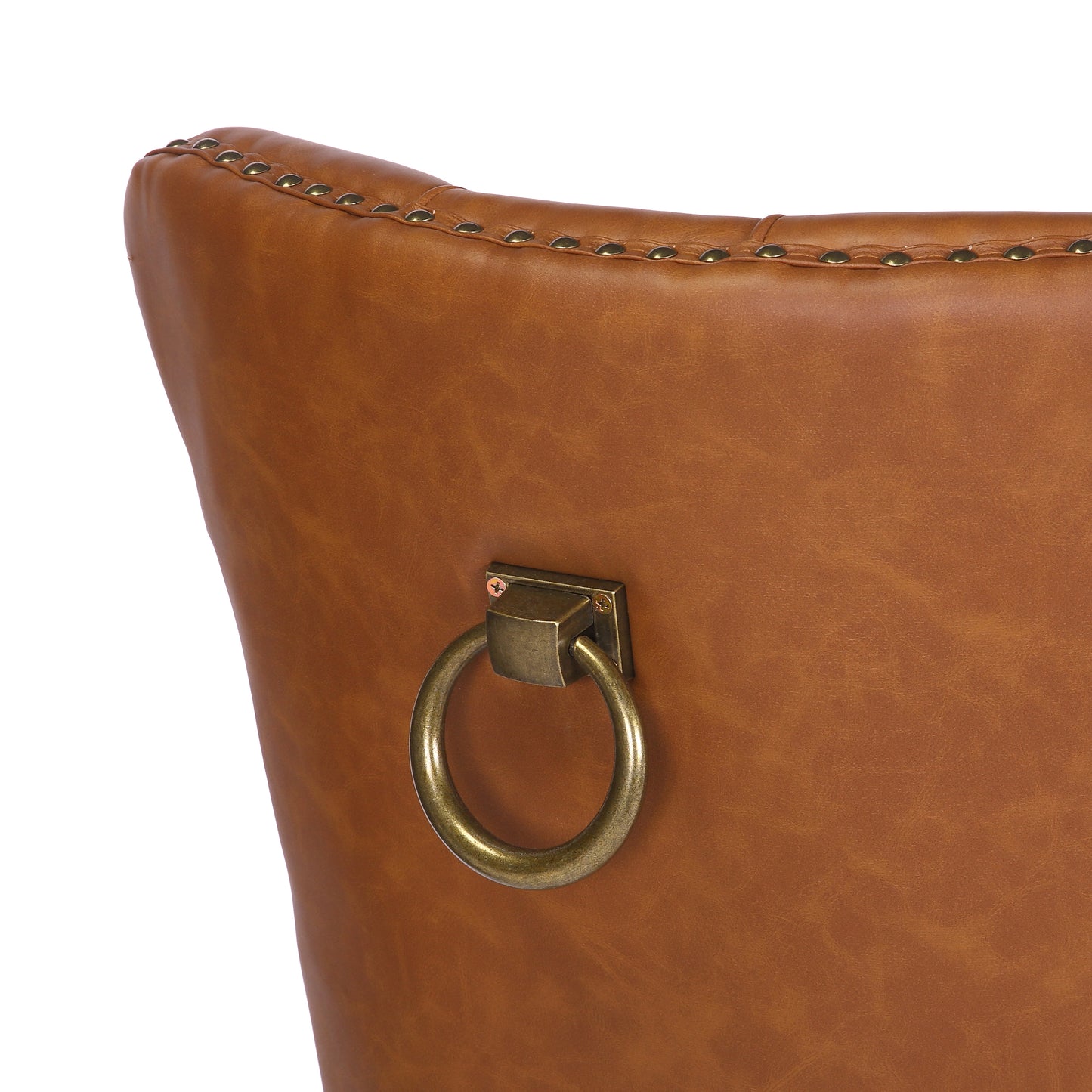 BTExpert High-Back Brown PU Leather Tufted Dining Chair with Nailhead Trim, Ring Pull & Wooden Legs - Set of 2