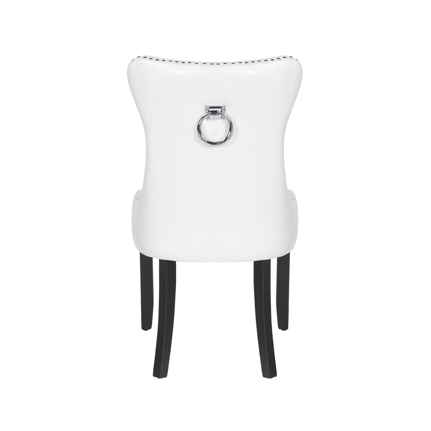 BTExpert High-Back White PU Leather Tufted Dining Chairs, Nailhead Trim, Ring Pull, Solid Wood Legs - Set of 4