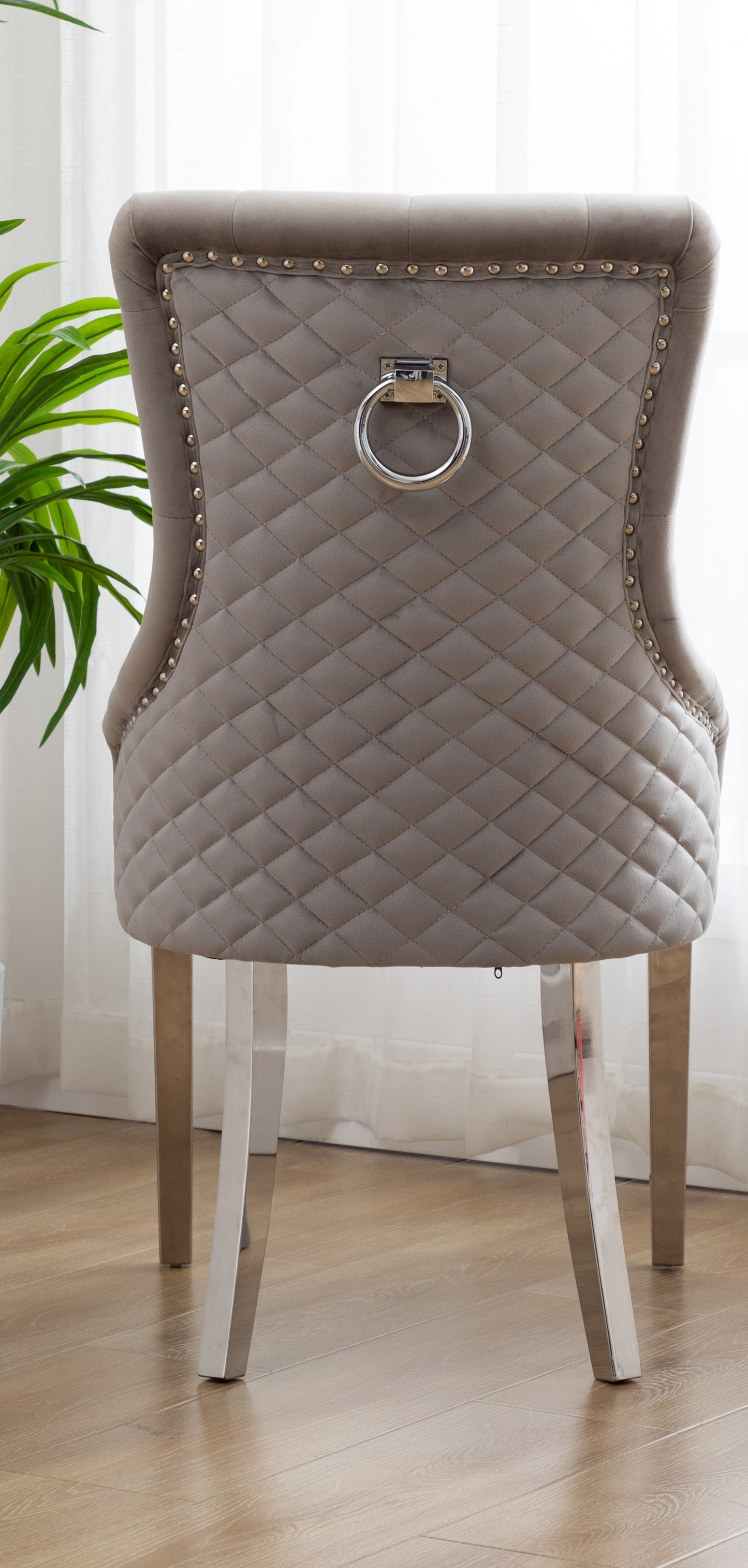 High Back Velvet Gray Tufted Upholstered Dining Chairs with Stainless steel legs - Set of 2