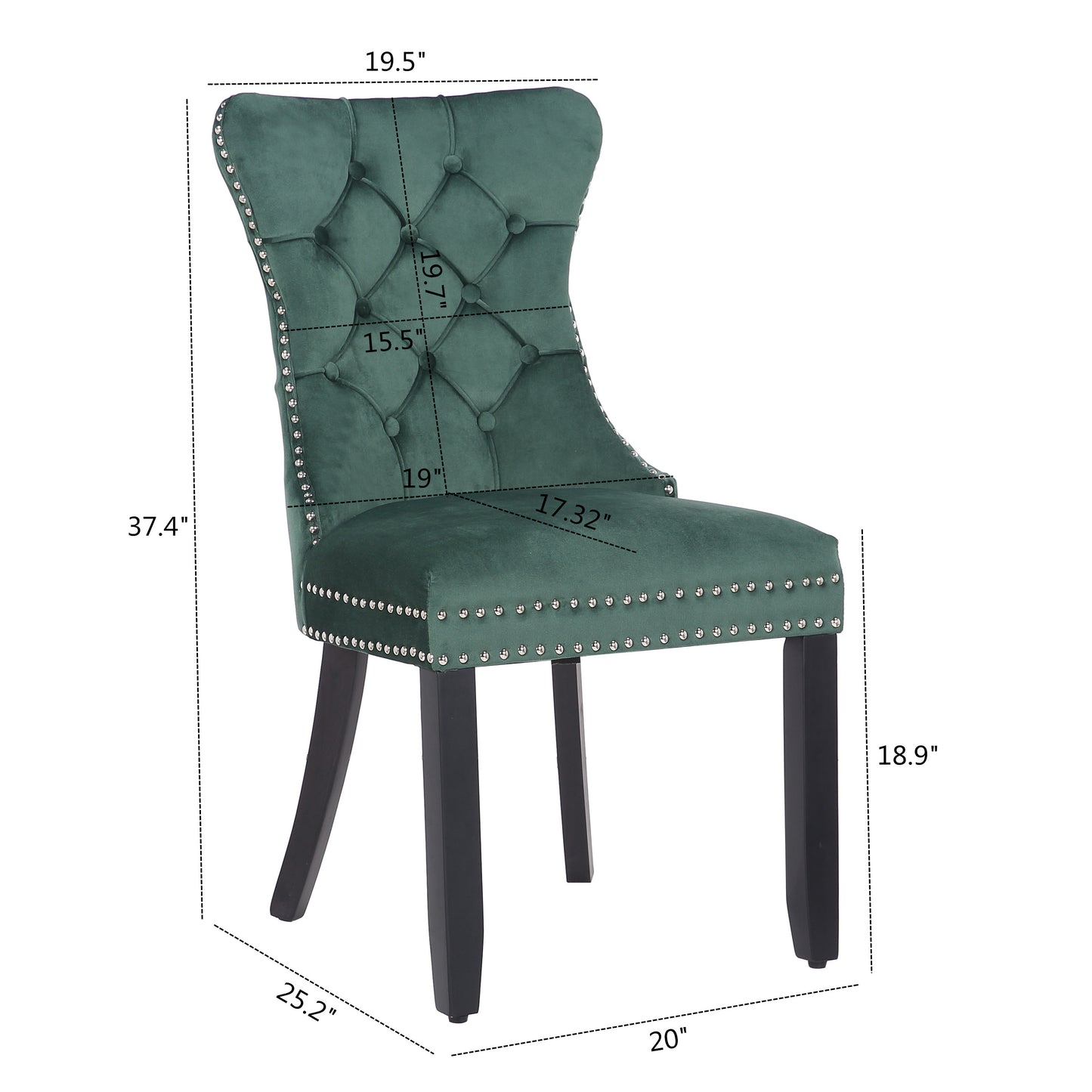BTExpert Green High Back Velvet Tufted Upholstered Dining Chairs, Solid Wood, Nail Trim, Ring Accent - Set of 2