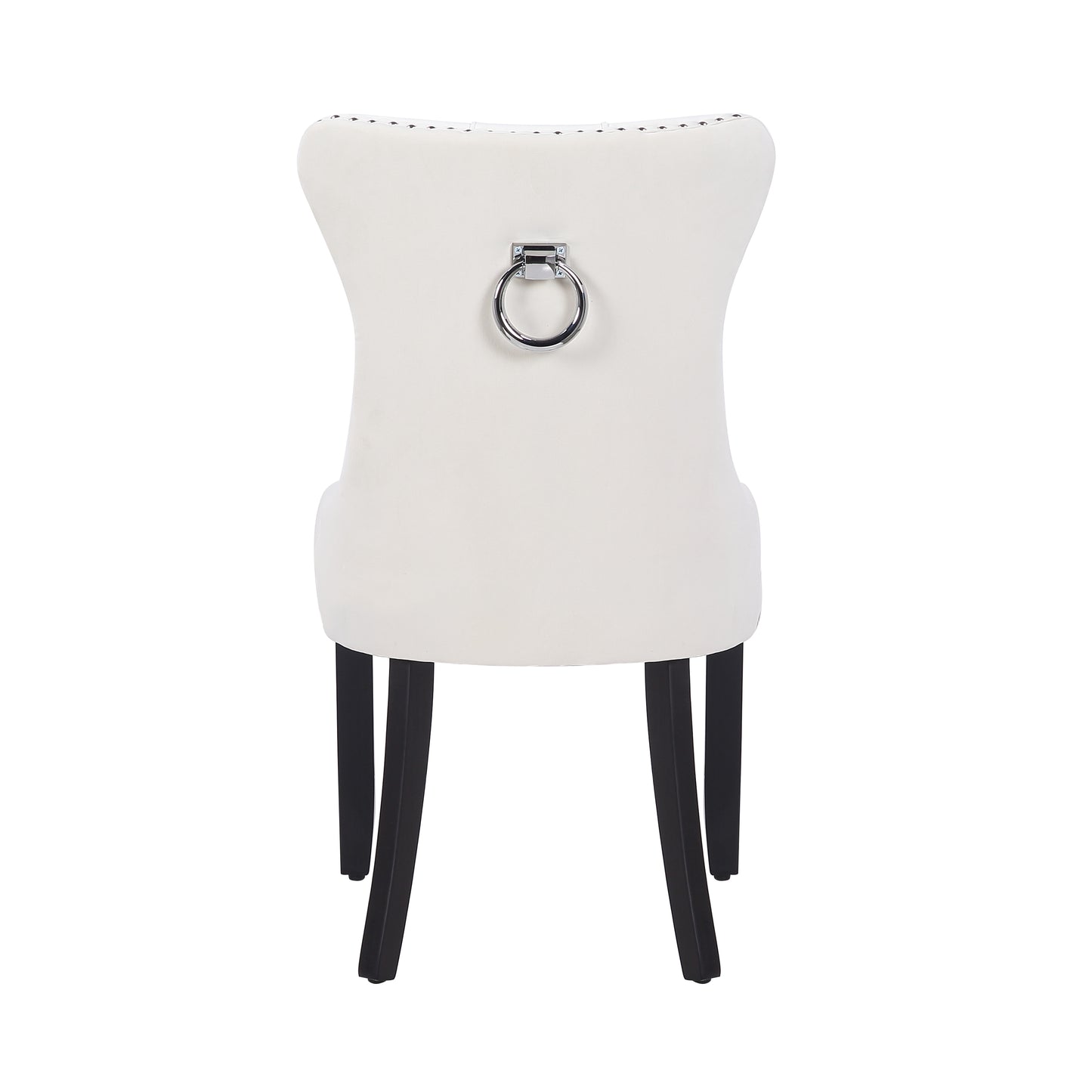 BTExpert White High Back Velvet Tufted Upholstered Dining Chairs, Solid Wood, Nail Trim, Ring Accent - Set of 2
