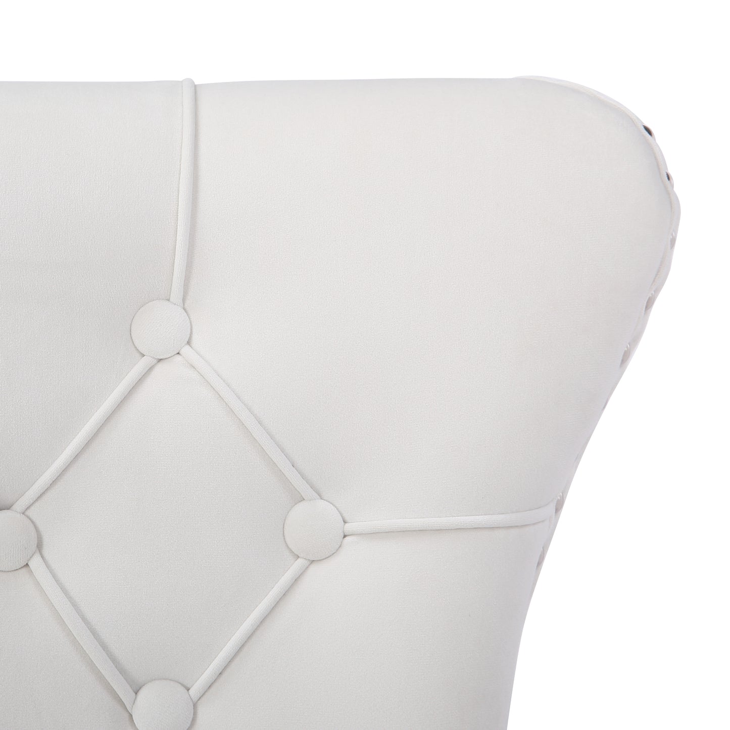 BTExpert White High Back Velvet Tufted Upholstered Dining Chairs, Solid Wood, Nail Trim, Ring Accent - Set of 2