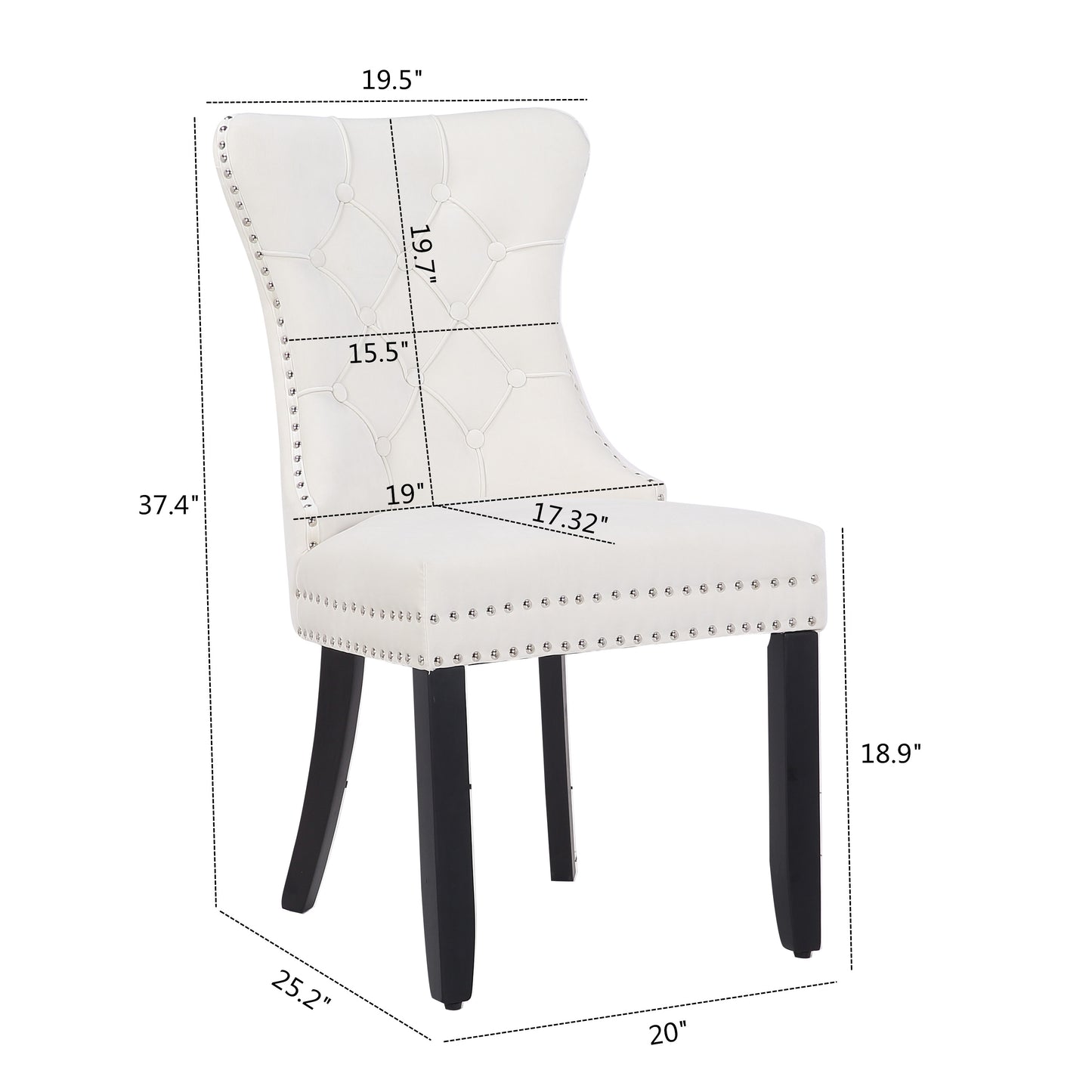BTExpert White High Back Velvet Tufted Upholstered Dining Chairs, Solid Wood, Nail Trim, Ring Accent - Set of 2