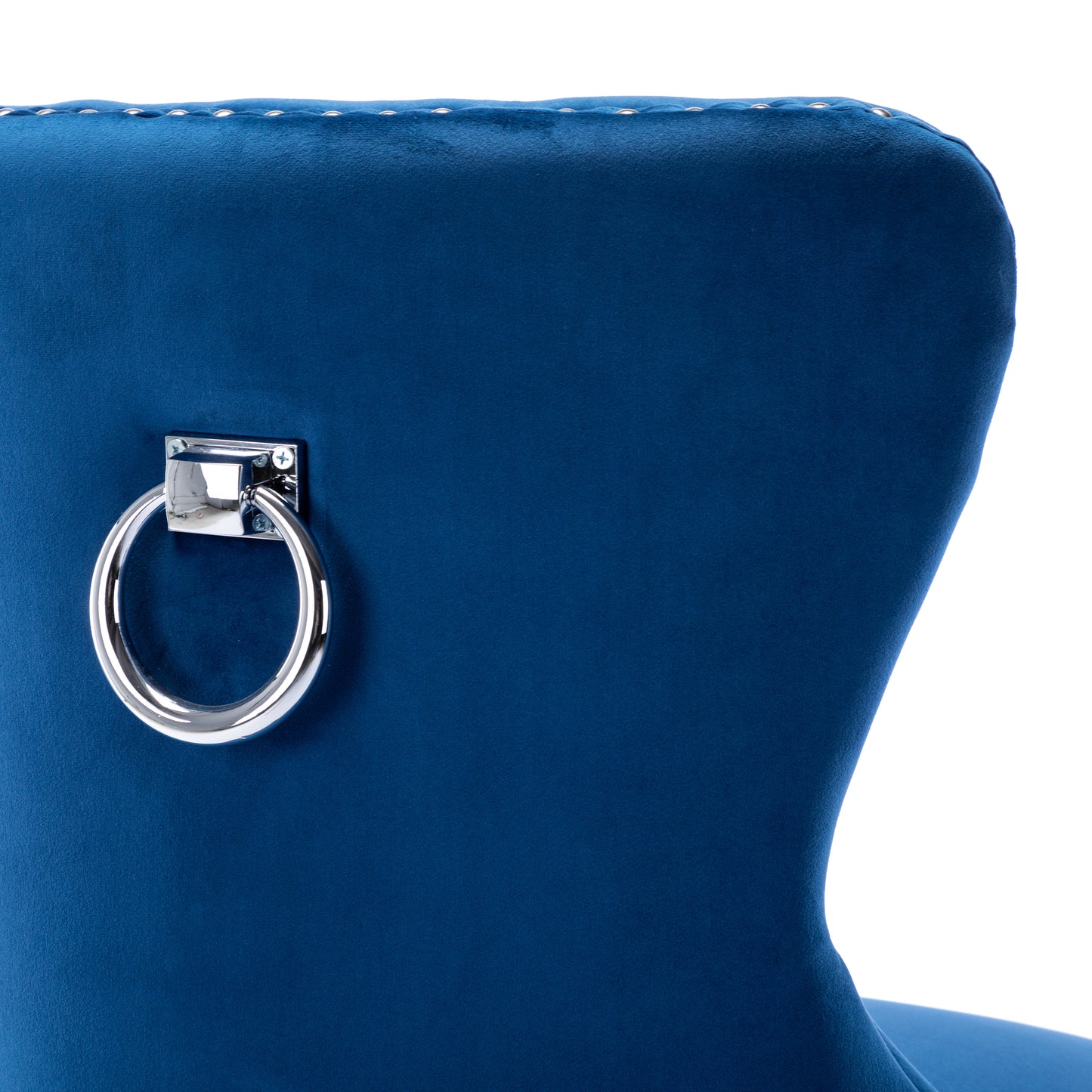 BTExpert Blue Velvet Farmhouse Bar Stools, 26" High Tufted Wingback, Wooden Legs Home Dining Room Island - Set of 2