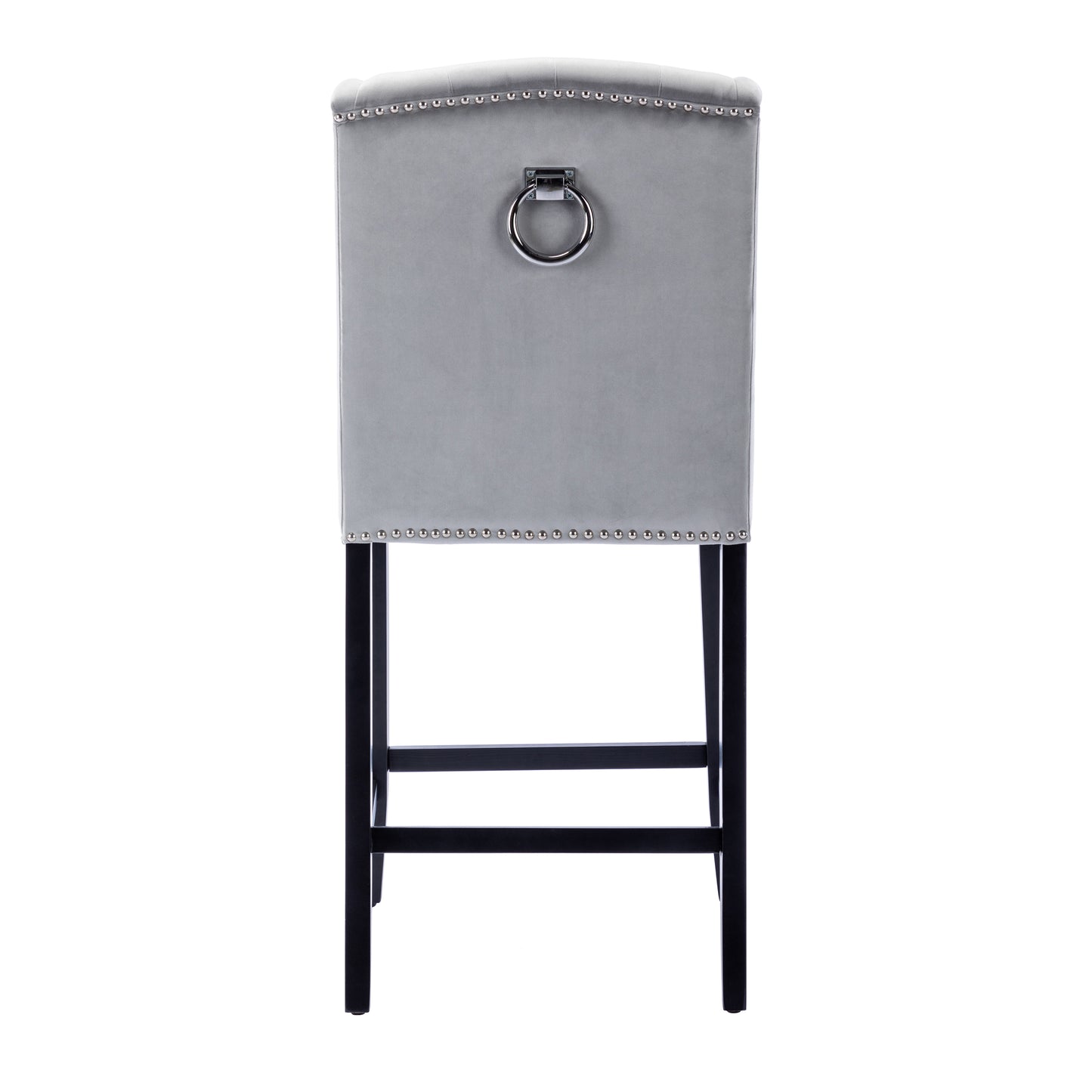 BTExpert Light Gray Velvet Victorian Wingback Bar Stools, 26" High, Diamond Tufting, Solid Wooden Legs - Set of 2