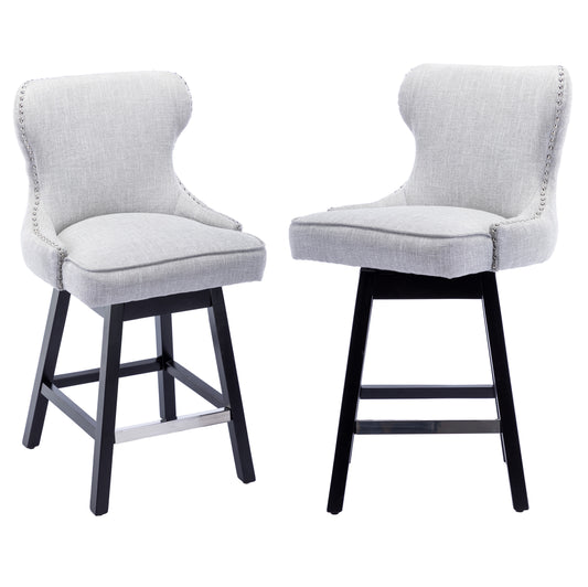 BTExpert Mid-Century Modern Linen Upholstered Swivel Barstools, 26" Counter Height - Set of 2