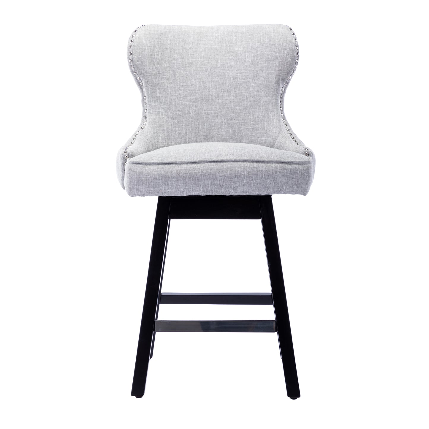 BTExpert Mid-Century Modern Linen Upholstered Swivel Barstools, 26" Counter Height - Set of 2