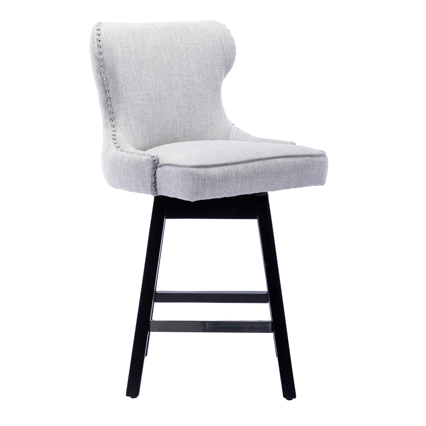 BTExpert Mid-Century Modern Linen Upholstered Swivel Barstools, 26" Counter Height - Set of 2