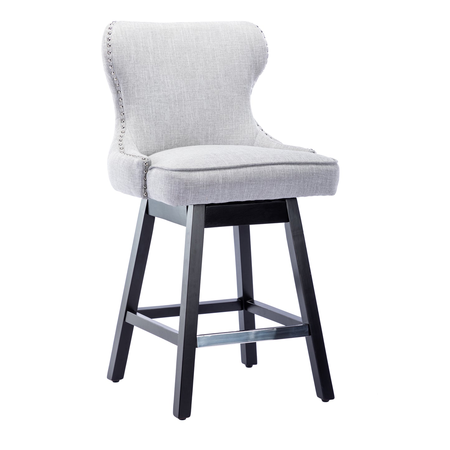 BTExpert Mid-Century Modern Linen Upholstered Swivel Barstools, 26" Counter Height - Set of 2