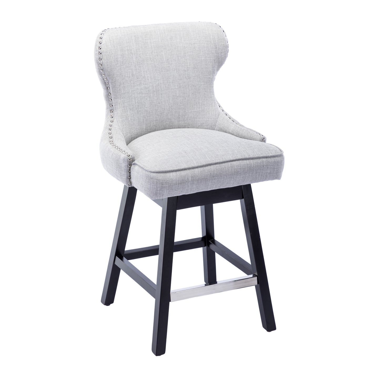 BTExpert Mid-Century Modern Linen Upholstered Swivel Barstools, 26" Counter Height - Set of 2