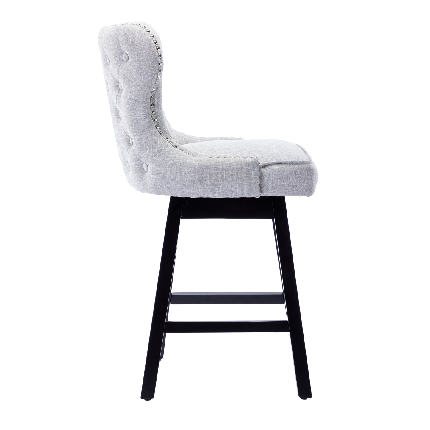 BTExpert Mid-Century Modern Linen Upholstered Swivel Barstools, 26" Counter Height - Set of 2