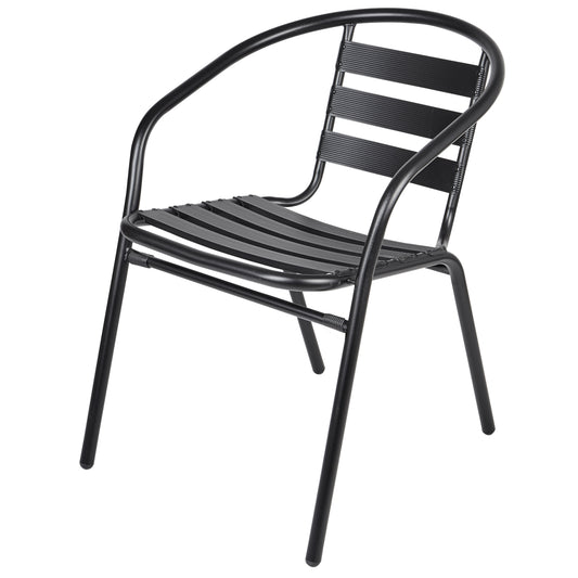 BTExpert Indoor Outdoor Black Restaurant Metal Aluminum Slat Stack Chairs Lightweight - Set of 2