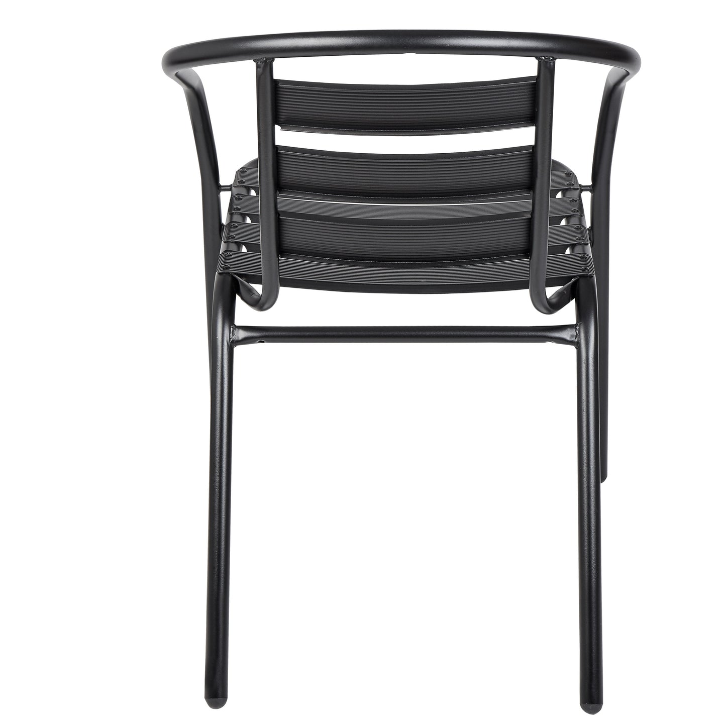 BTExpert 23.75" Round Steel Table + 2 Black Metal Slat Chairs, Indoor Outdoor Commercial Lightweight