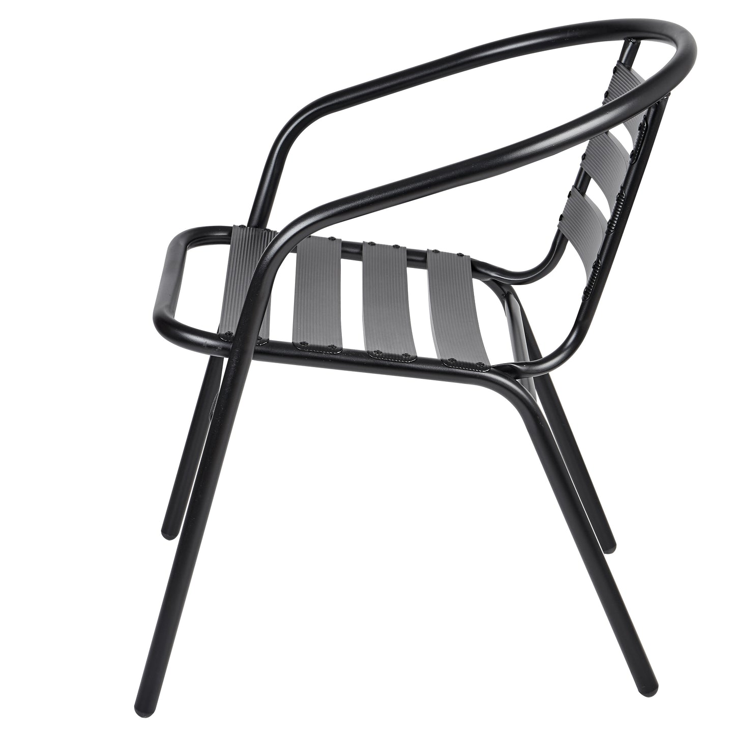 BTExpert Indoor Outdoor Black Restaurant Metal Aluminum Slat Stack Chairs Lightweight - Set of 5