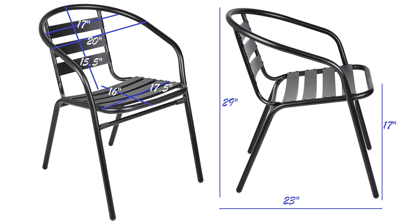 BTExpert Indoor Outdoor Black Restaurant Metal Aluminum Slat Stack Chairs Lightweight - Set of 5